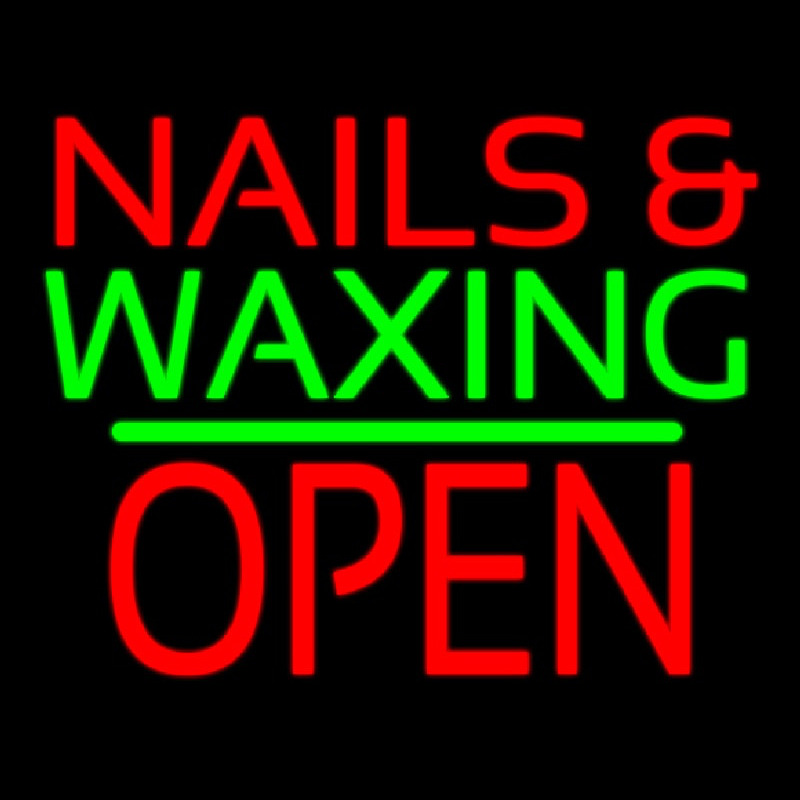 Custom Nails And Waxing Block Open Green Line Neon Sign USA
