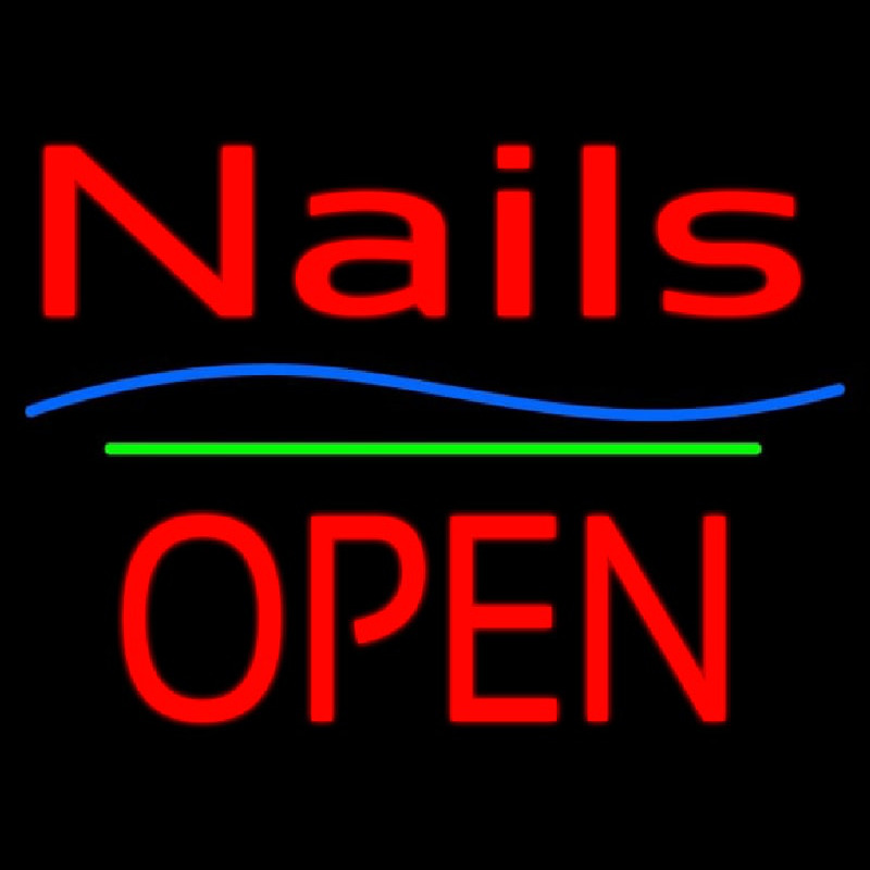 Custom Nails Block Open Green Line Neon Sign USA