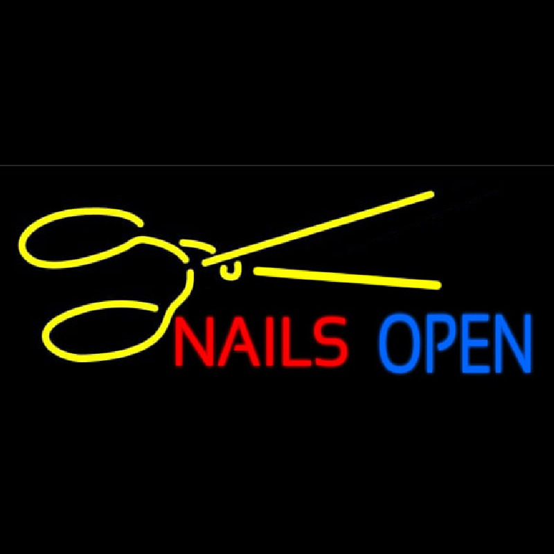 Custom Nails Open With Scissors Neon Sign USA