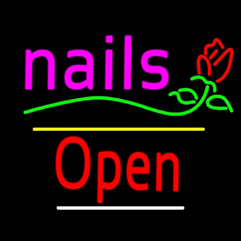 Custom Nails Open Yellow Line Flower Logo Neon Sign USA