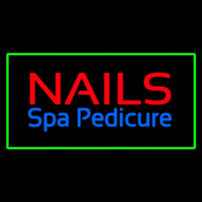 Custom Nails Spa Pedicure Green Border Neon Sign USA