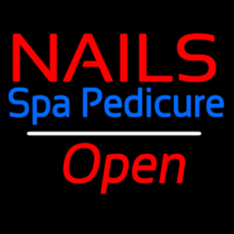Custom Nails Spa Pedicure Open White Line Neon Sign USA