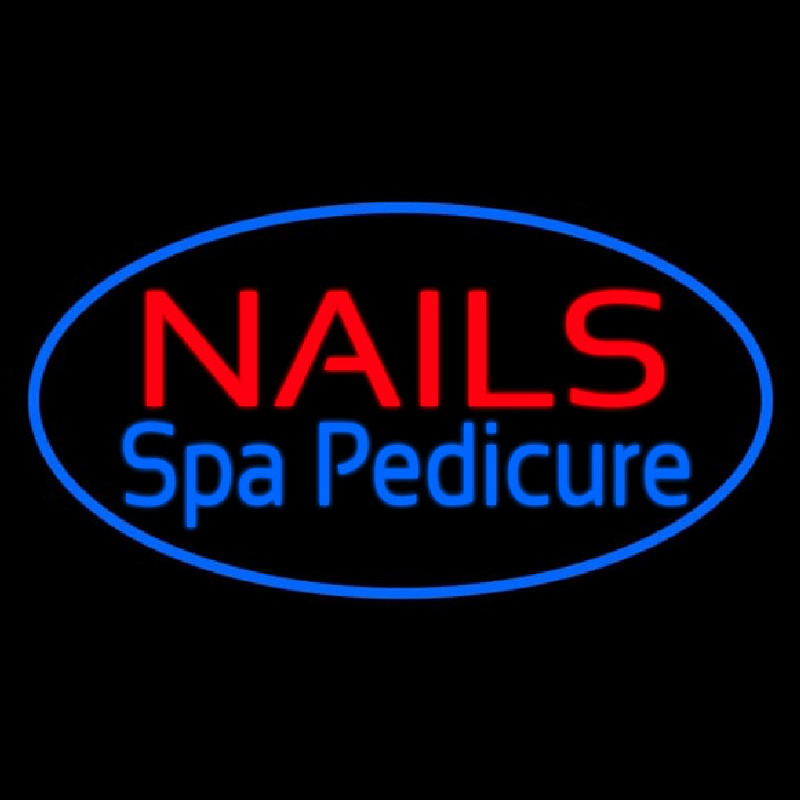 Custom Nails Spa Pedicure Oval Blue Neon Sign USA