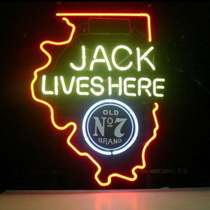 Custom New Jack Daniels Lives Here Illinois Old #7 Whiskey Neon Sign USA