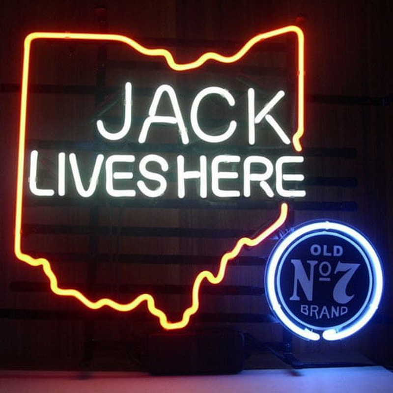 Custom New Jack Daniels Lives Here Ohio Old #7 Whiskey Neon Sign USA