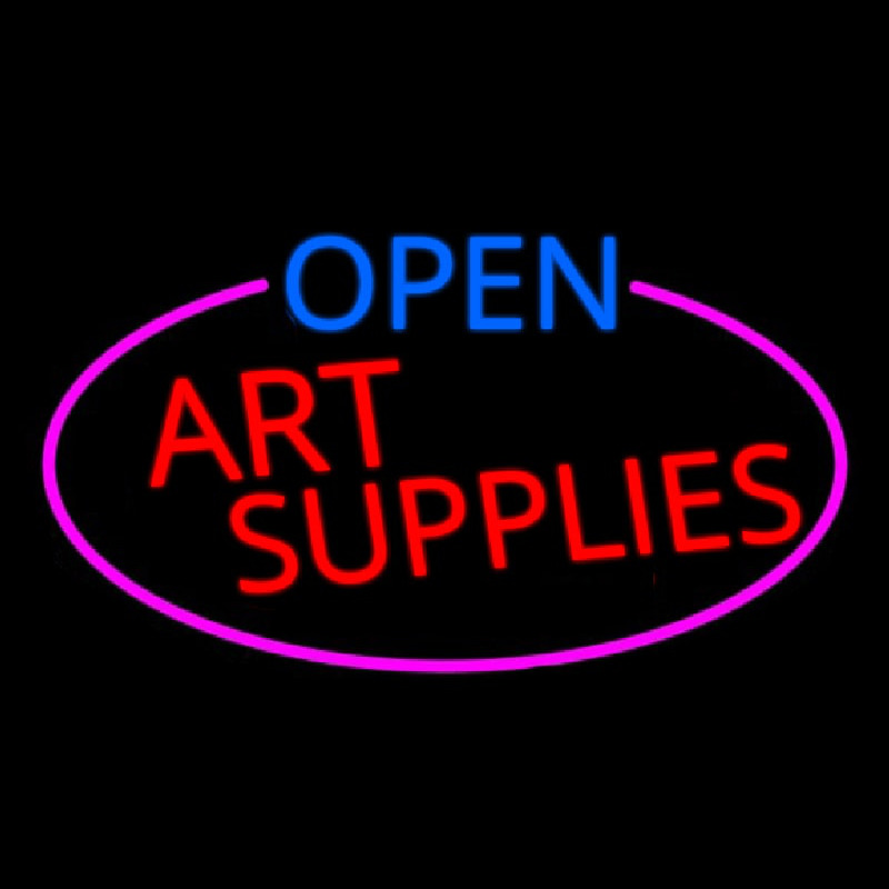 Custom Open Art Supplies Oval With Pink Border Neon Sign USA