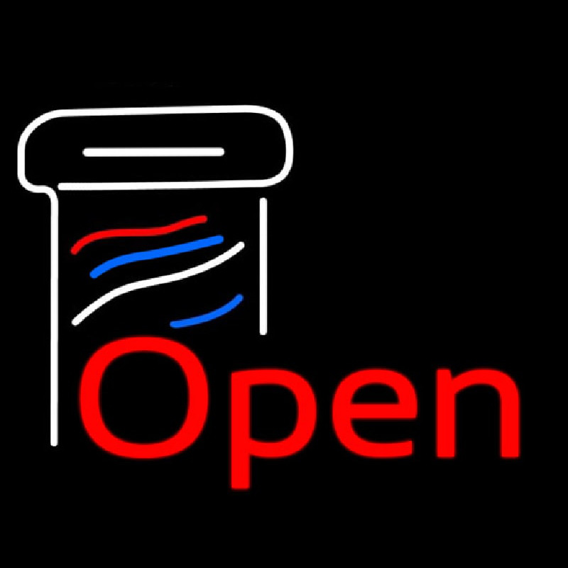 Custom Open Barber Pole Neon Sign USA