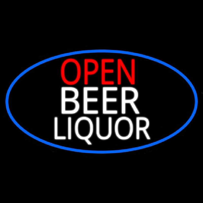 Custom Open Beer Liquor Oval With Blue Border Neon Sign USA