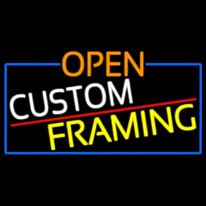 Custom Open Custom Framing With Blue Border Neon Sign USA
