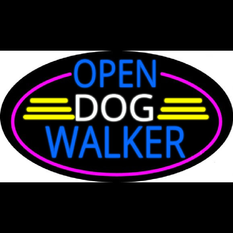 Custom Open Dog Walker Oval With Pink Border Neon Sign USA