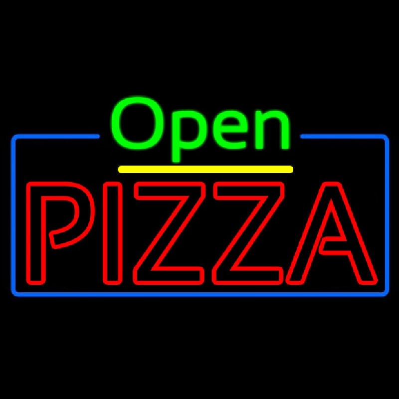 Custom Open Double Stroke Pizza With Blue Border Neon Sign USA