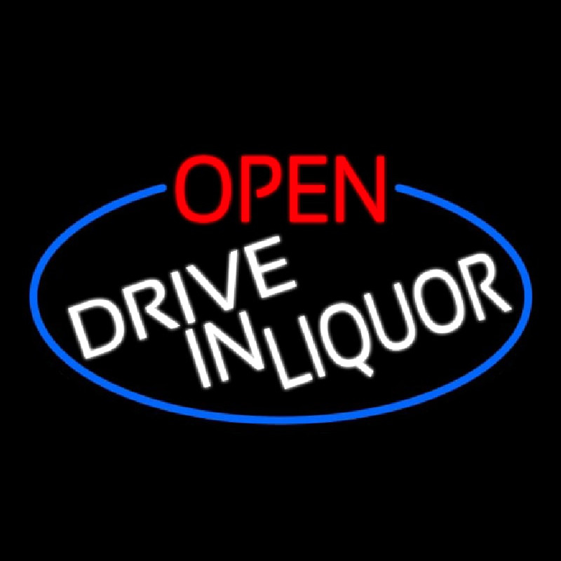 Custom Open Drive In Liquor Oval With Blue Border Neon Sign USA