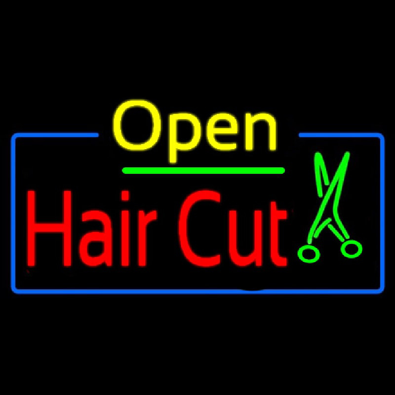 Custom Open Hair Cut With Scissor Neon Sign USA