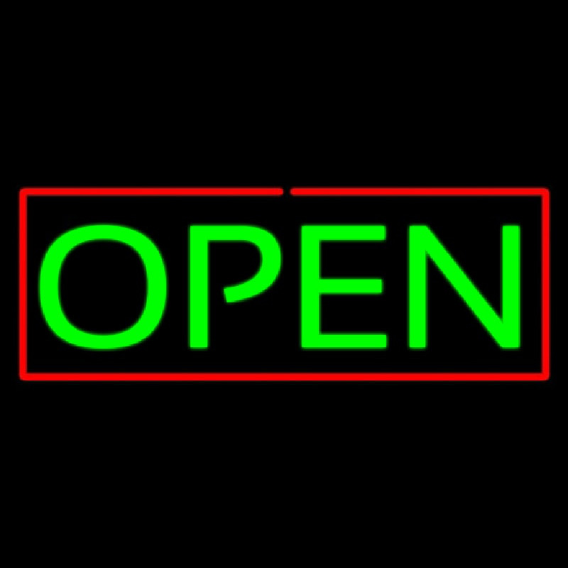 Custom Open Horizontal Green Letters With Red Border Neon Sign USA