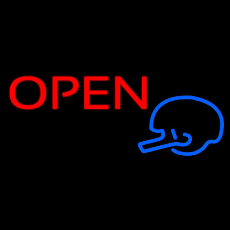 Custom Open In Bright Red With Blue Helmet Neon Sign USA
