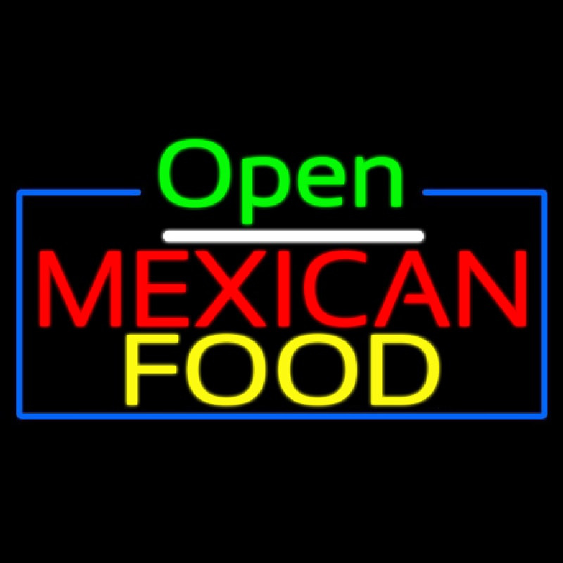 Custom Open Mexican Food With Blue Border Neon Sign USA