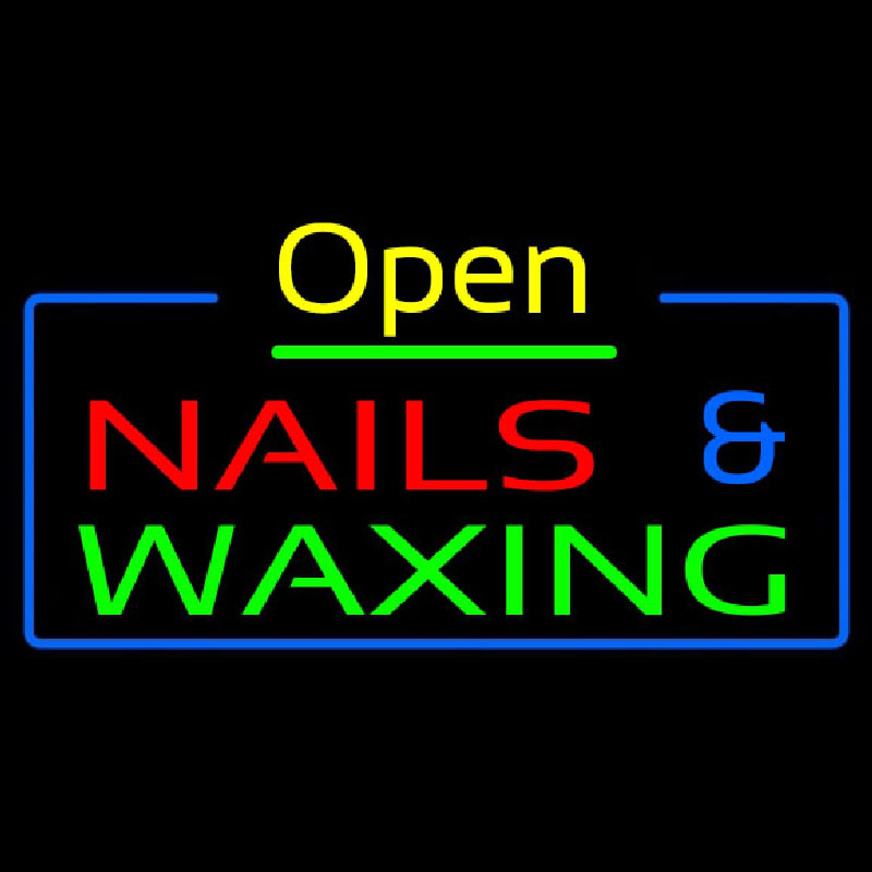 Custom Open Nails And Waxing Blue Border Neon Sign USA