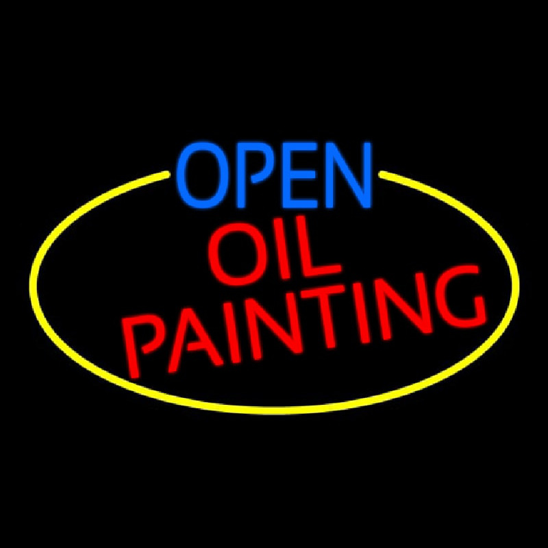 Custom Open Oil Painting Oval With Yellow Border Neon Sign USA