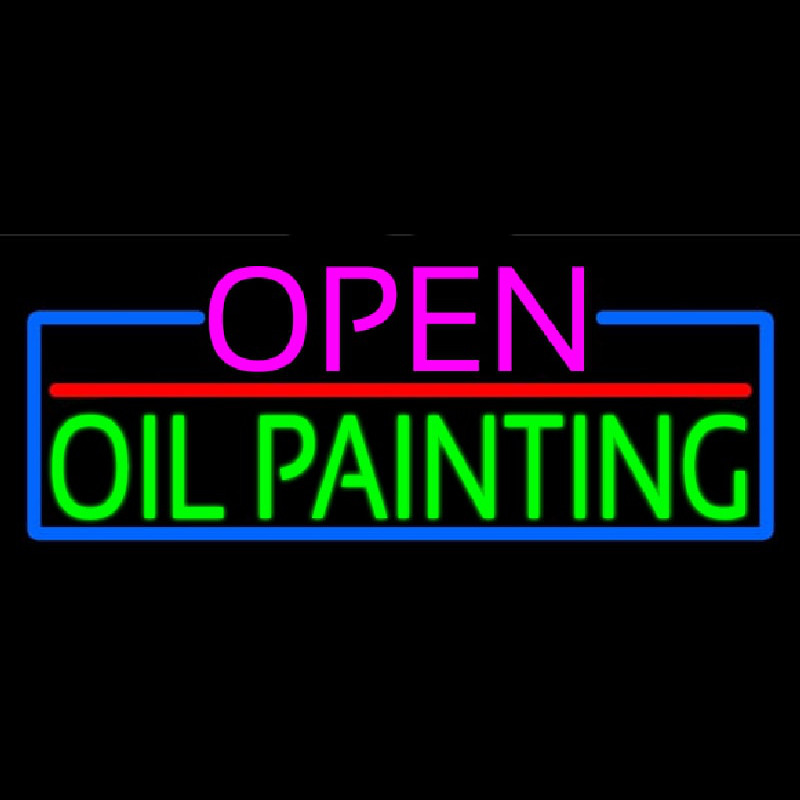 Custom Open Oil Painting With Blue Border Neon Sign USA
