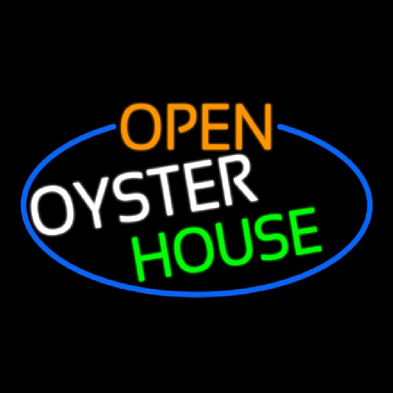 Custom Open Oyster House Oval With Blue Border Neon Sign USA