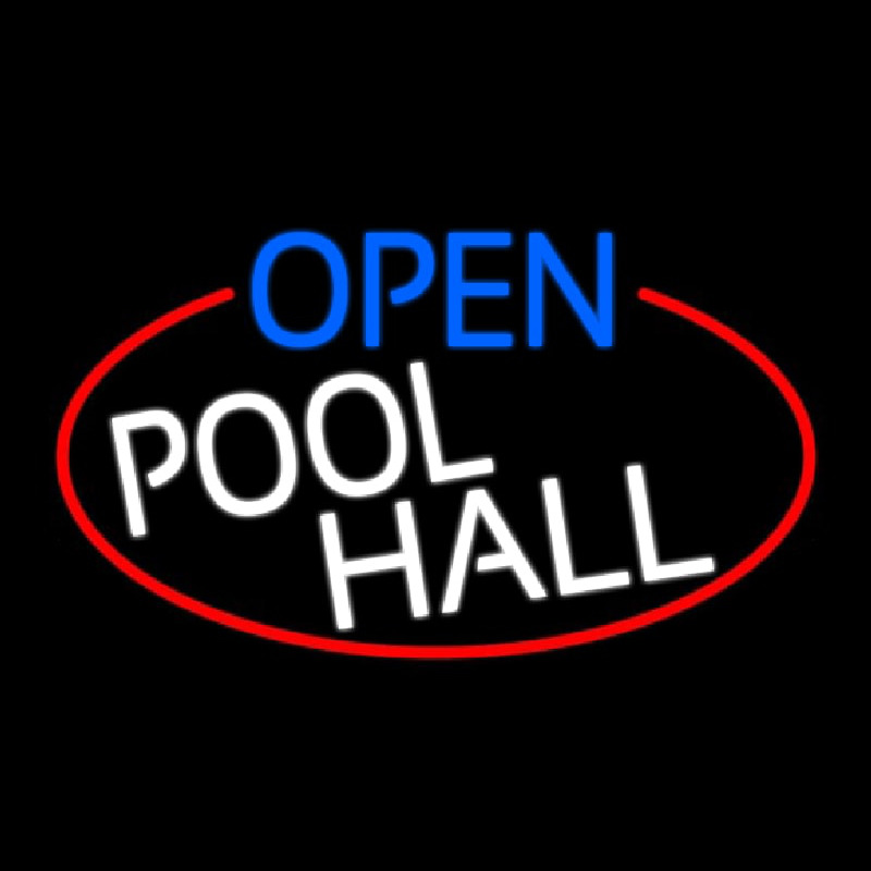 Custom Open Pool Hall Oval With Red Border Neon Sign USA