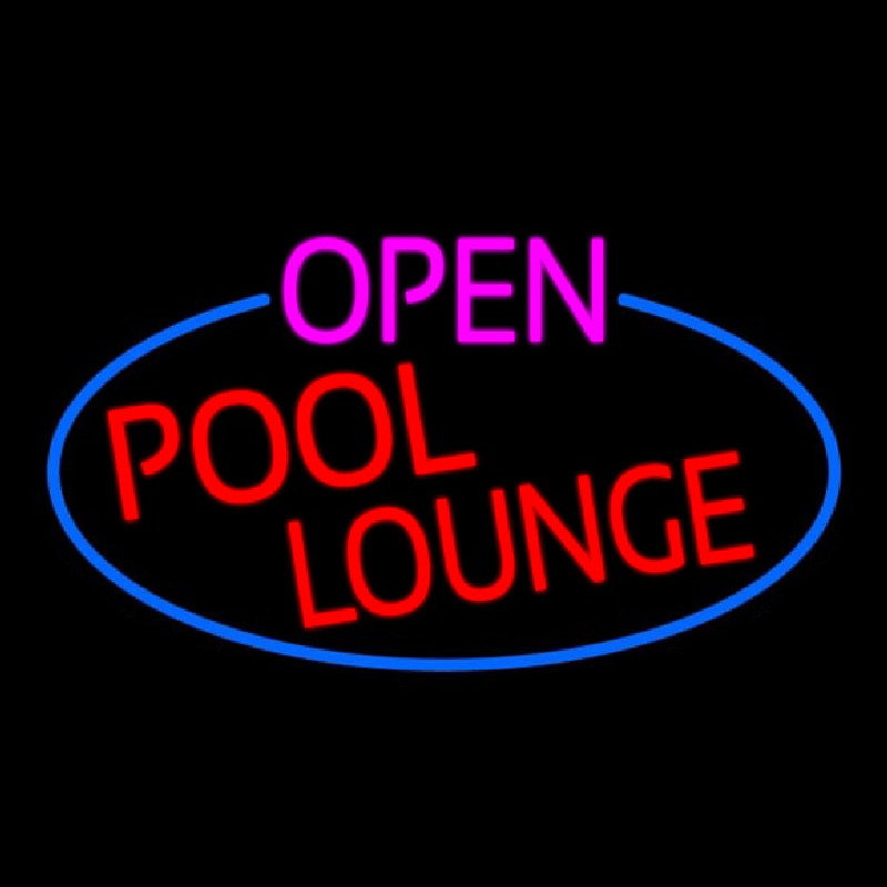 Custom Open Pool Lounge Oval With Blue Border Neon Sign USA