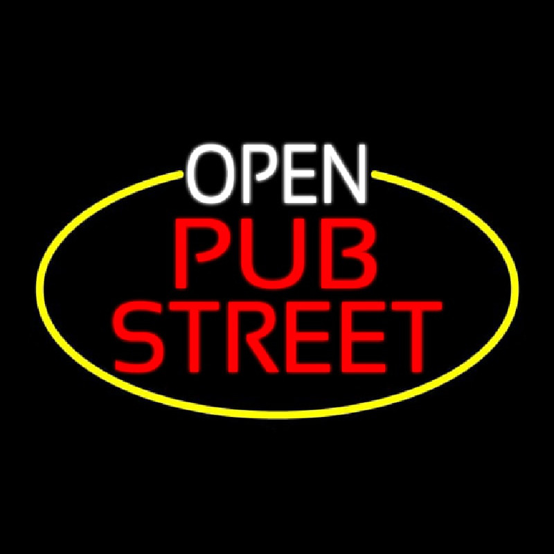 Custom Open Pub Street Oval With Yellow Border Neon Sign USA