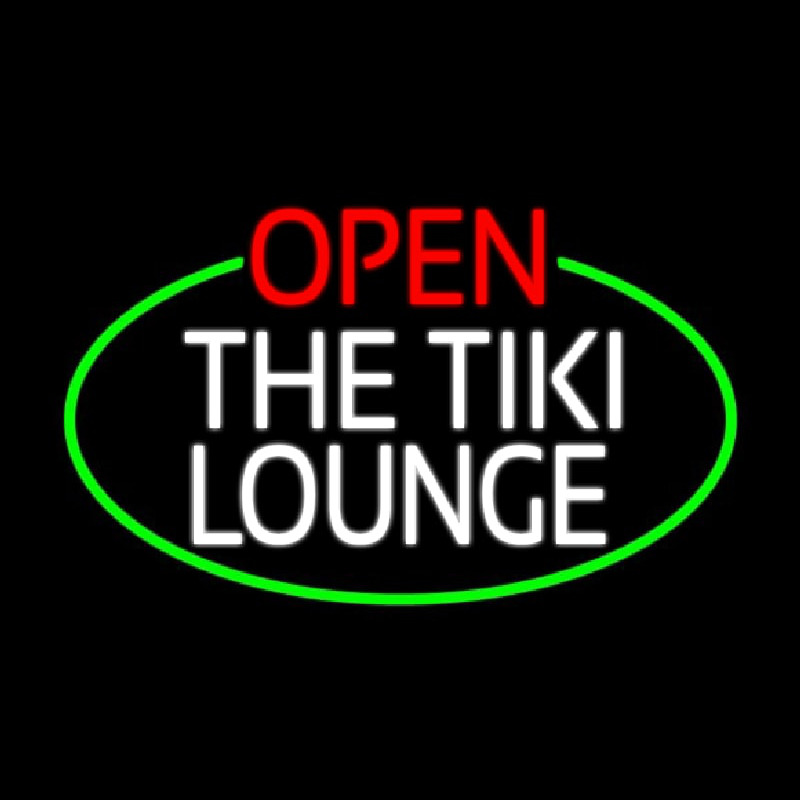 Custom Open The Tiki Lounge Oval With Green Border Neon Sign USA