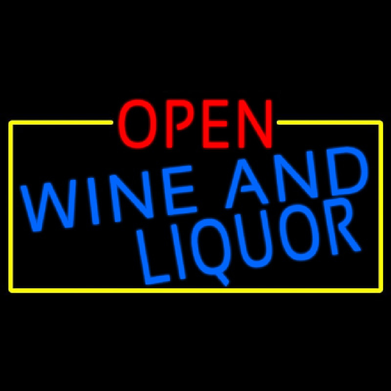 Custom Open Wine And Liquor With Yellow Border Neon Sign USA
