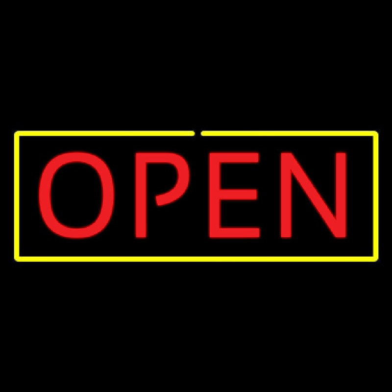 Custom Open Yellow Border Red Letters Neon Sign USA