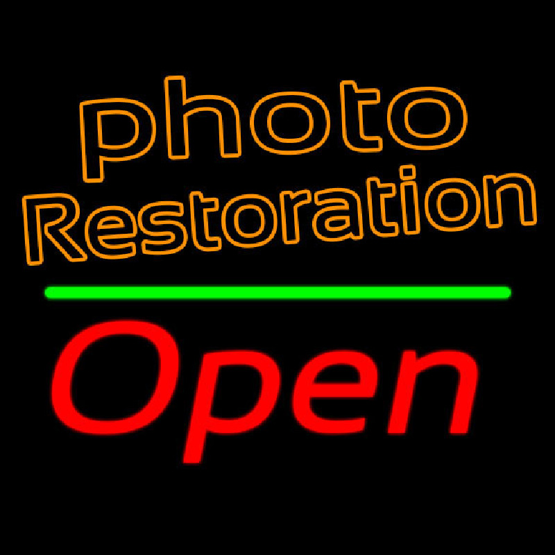 Custom Orange Photo Restoration With Open 2 Neon Sign USA