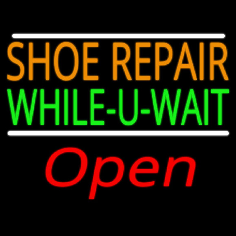 Custom Orange Shoe Repair Green While You Wait Open Neon Sign USA