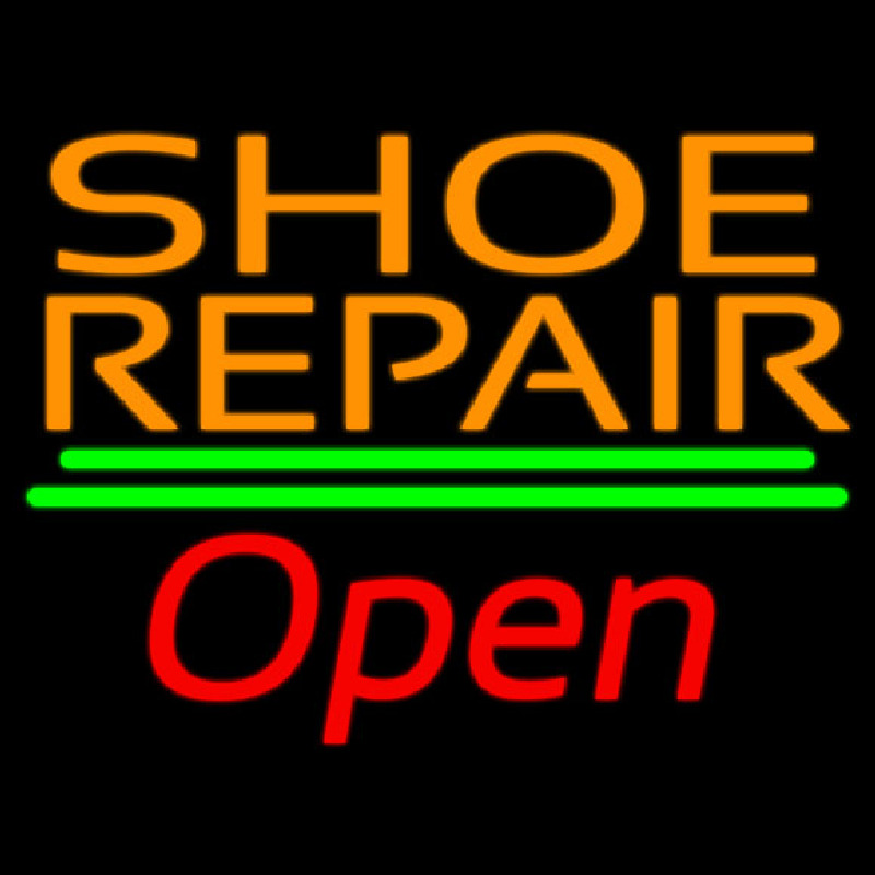 Custom Orange Shoe Repair Open Neon Sign USA