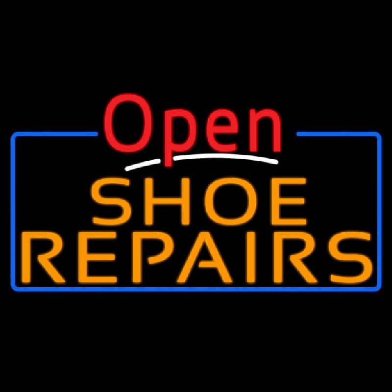 Custom Orange Shoe Repairs Open Neon Sign USA