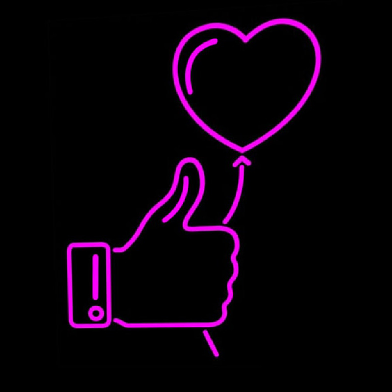 Custom Outline White Thumb Up Icon With Heart Balloon Neon Sign USA