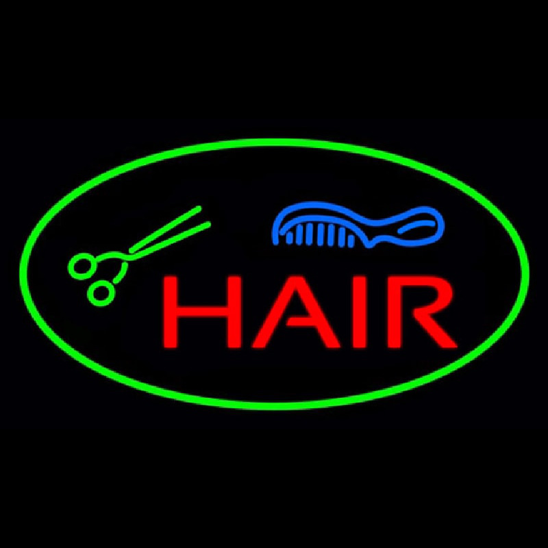 Custom Oval Hair With Comb And Scissor Neon Sign USA