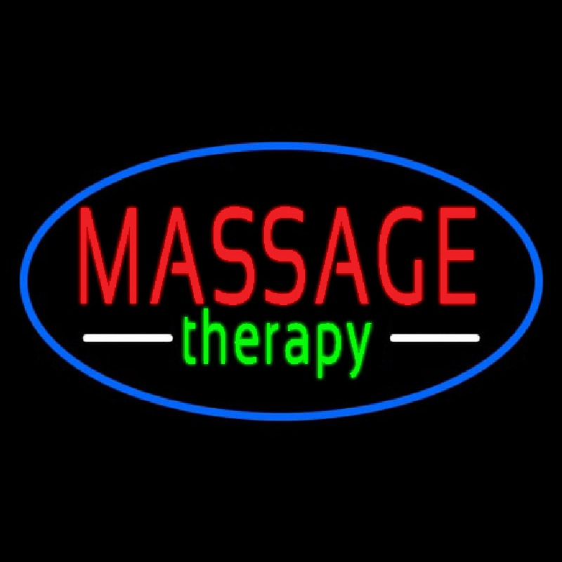 Custom Oval Massage Therapy Blue Border Neon Sign USA