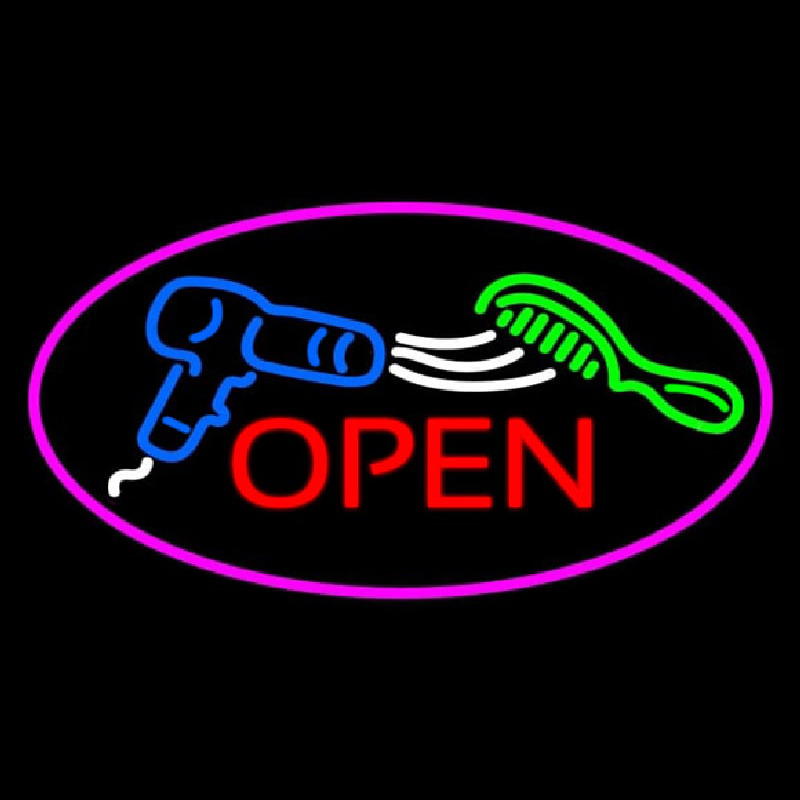 Custom Oval Open Dryer And Comb Logo Hair Neon Sign USA