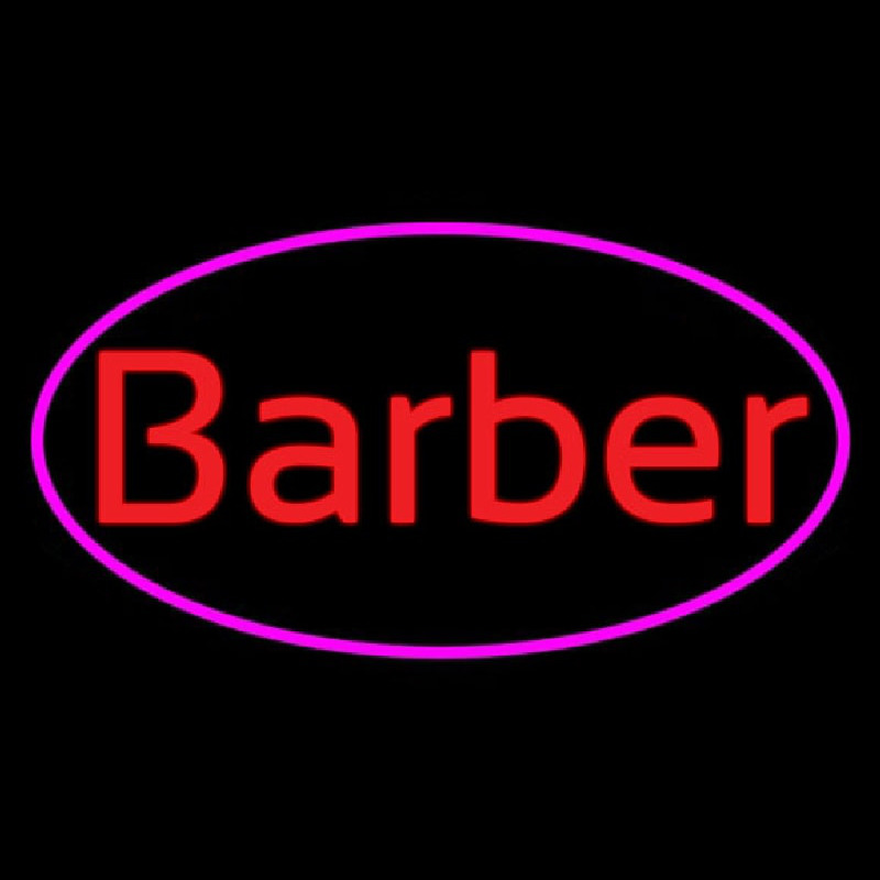 Custom Oval Red Barber With Pink Border Neon Sign USA