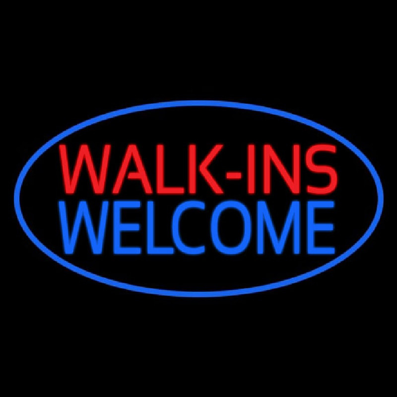 Custom Oval Walk Ins Welcome Blue Border Neon Sign USA