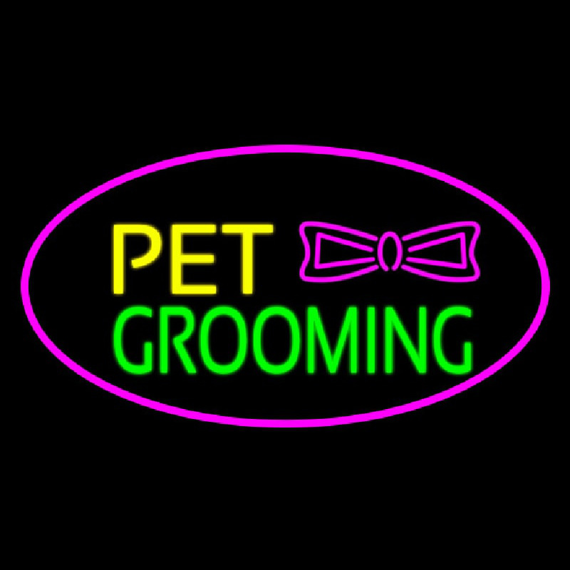 Custom Pet Grooming Logo Oval Purple Neon Sign USA