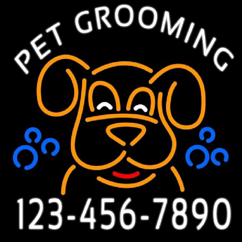 Custom Pet Grooming Phone Number Neon Sign USA