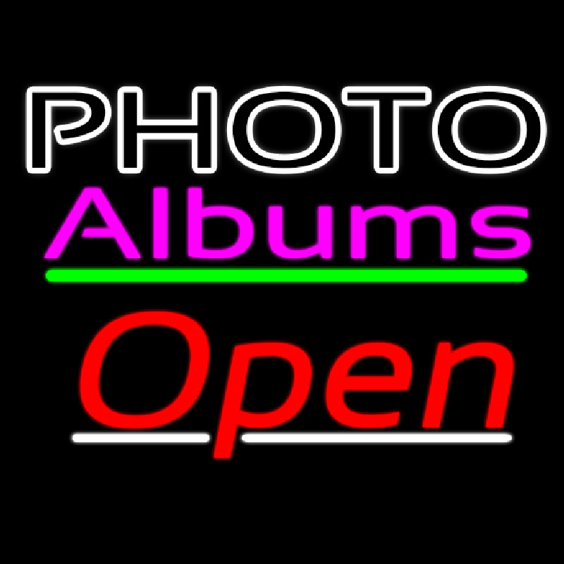 Custom Photo Albums With Open 3 Neon Sign USA