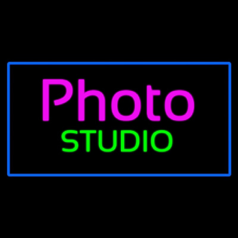 Custom Photo Studio Blue Rectangle Neon Sign USA