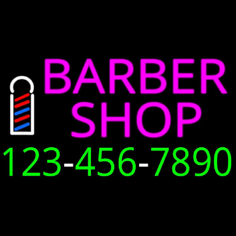 Custom Pink Barber Shop With Phone Number Neon Sign USA