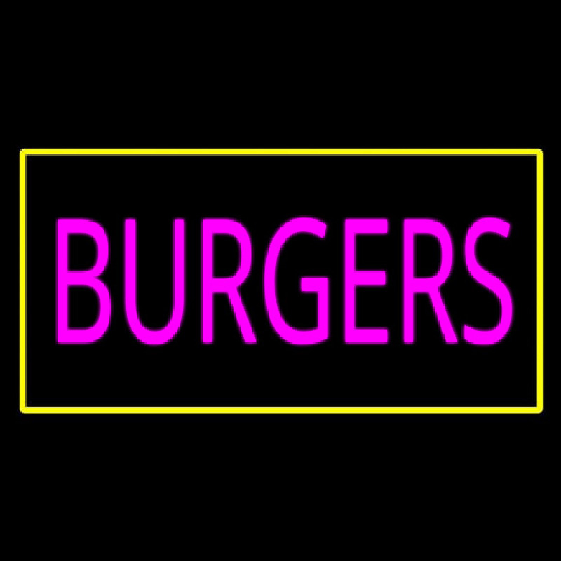 Custom Pink Burgers Rectangle Yellow Neon Sign USA
