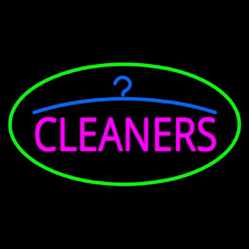 Custom Pink Cleaners Oval Green Border Neon Sign USA