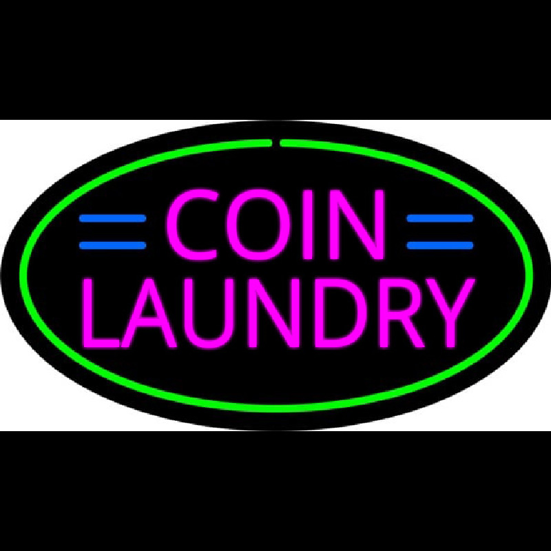 Custom Pink Coin Laundry Oval Green Border Neon Sign USA