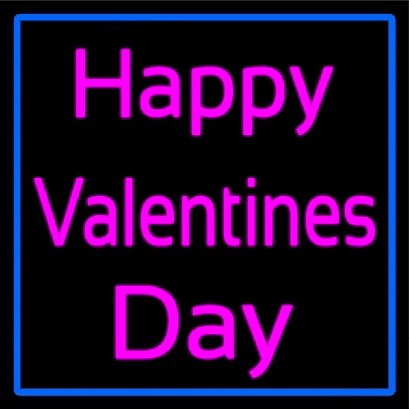 Custom Pink Cursive Happy Valentines Day With Blue Border Neon Sign USA
