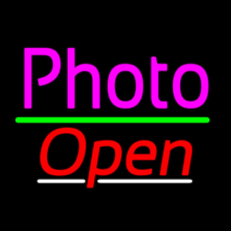 Custom Pink Cursive Photo With Open 3 Neon Sign USA